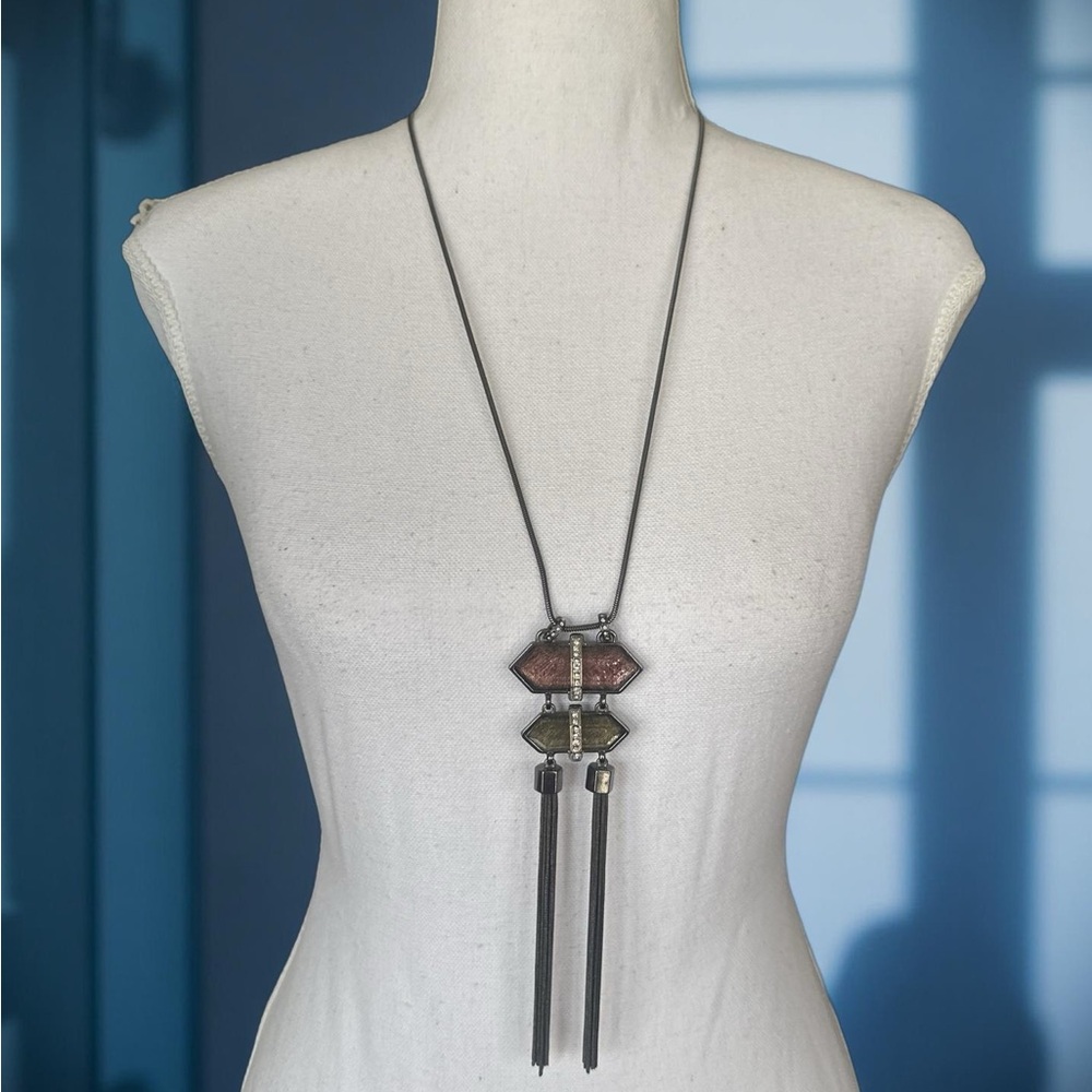 J Lo Elegant Black and Gold Geometric Pendant Necklace